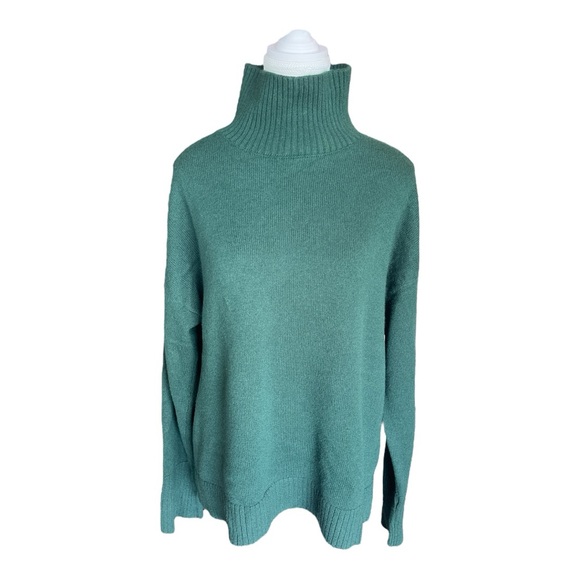 J. McLaughlin Dina Turtleneck Cashmere Sweater Green Sz L Fall Luxury Winter - Picture 2 of 16